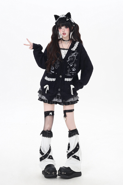 Lace hooded cardigan with rabbit ears