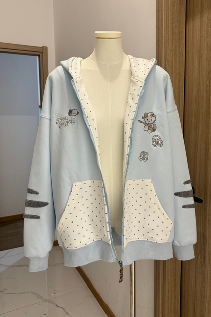 Cat Hood Dot Pocket Hoodie
