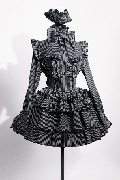 ストライプゴシックロリータシャツ+ケーキスカート