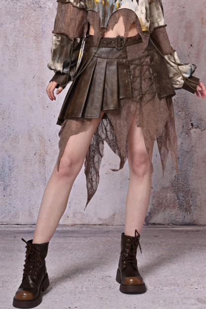 Virtual Leather Pleated Skirt