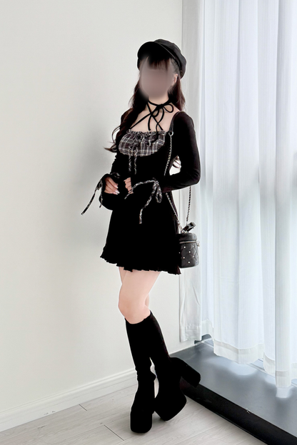 チェックフレアニットワンピース