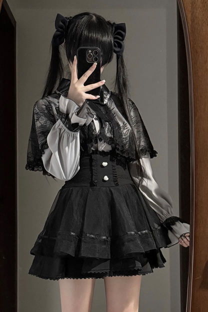 レースケープツーピーススカート+レースシャツ