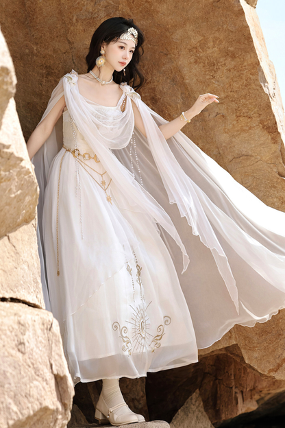 Märchenhaftes klassisches Lolita-Trägerkleid + Kapuzen-Cape