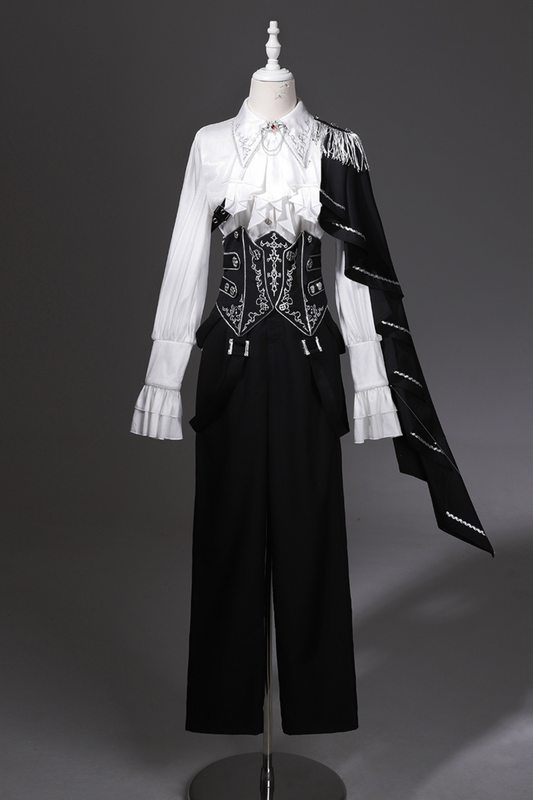 モノクロ皇子トップス+コルセット+パンツ