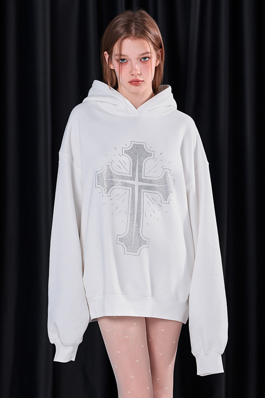 ビッグクロスデザインルーズフードパーカー