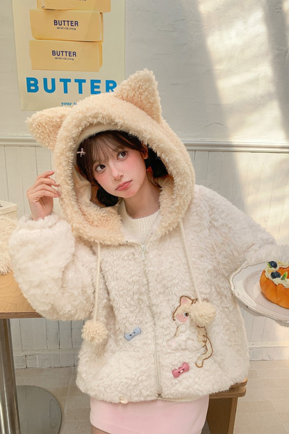 ホワイトファーキャットフードコート