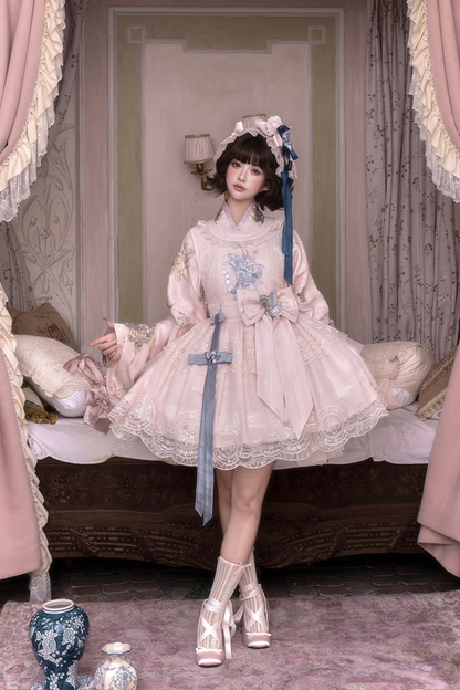 アップクロスカラージャケット+ショートジャケット+ドレス+ヘアバンド+リボン