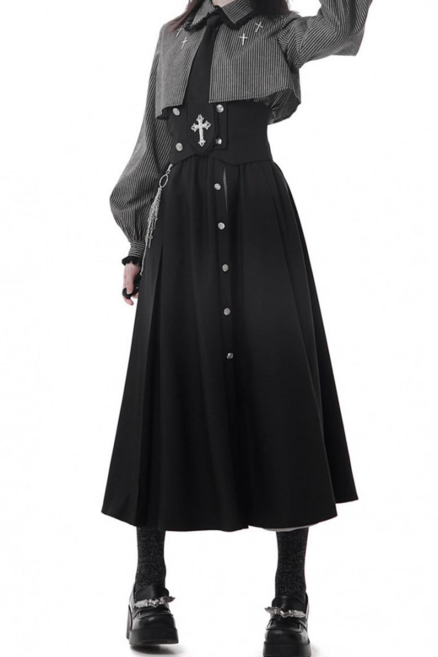 十字架のキャロルダークシャツ+コルセット+スカート