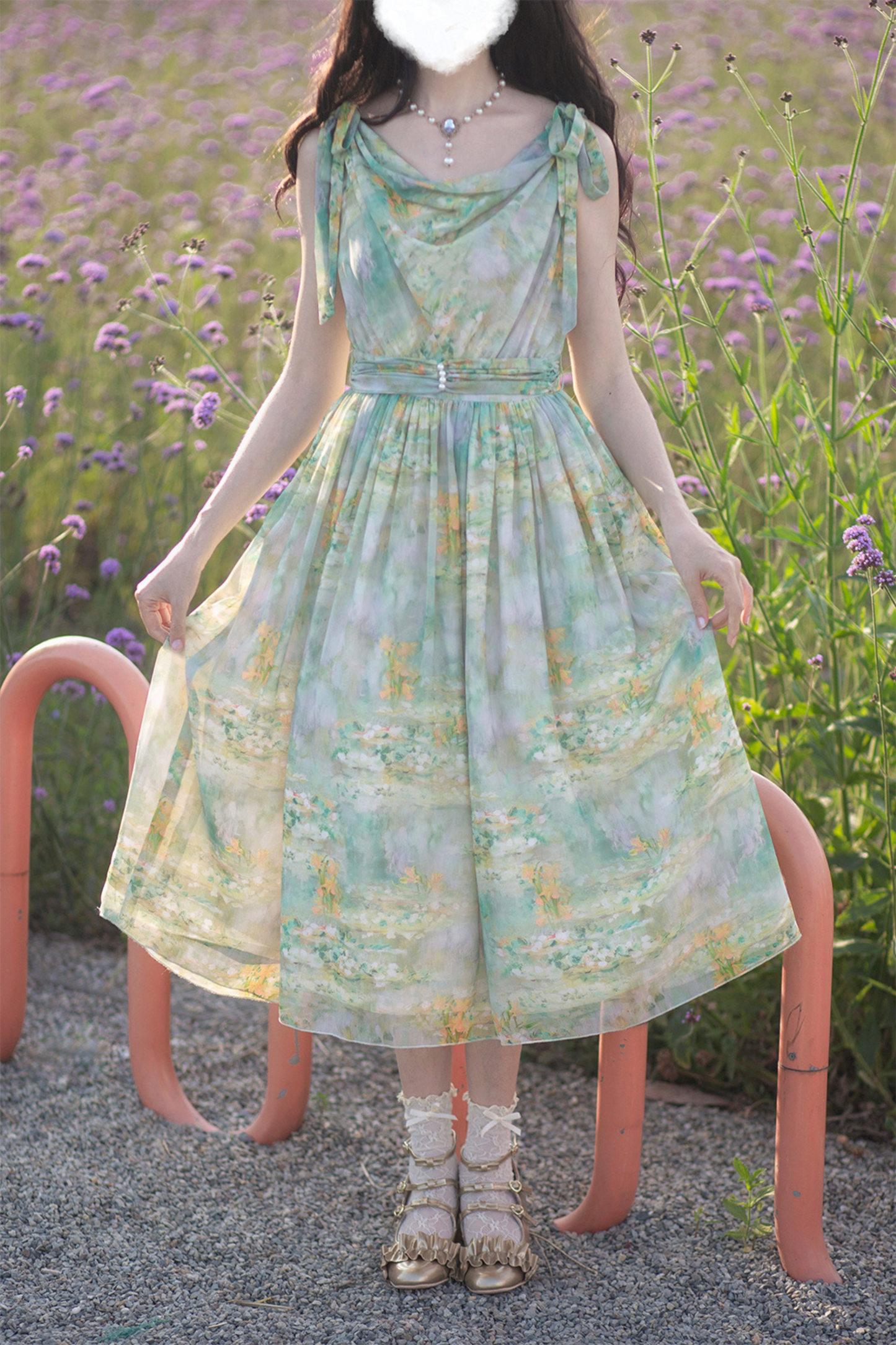 マーブルリゾートシフォンプリントドレス