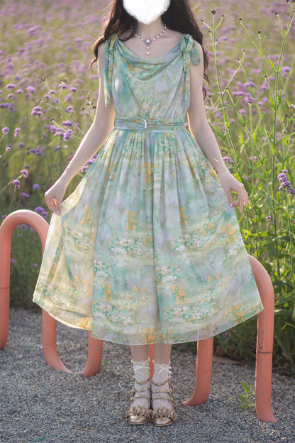 マーブルリゾートシフォンプリントドレス