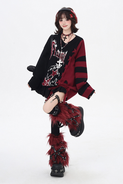 ダークストラップデザインルーズセーター