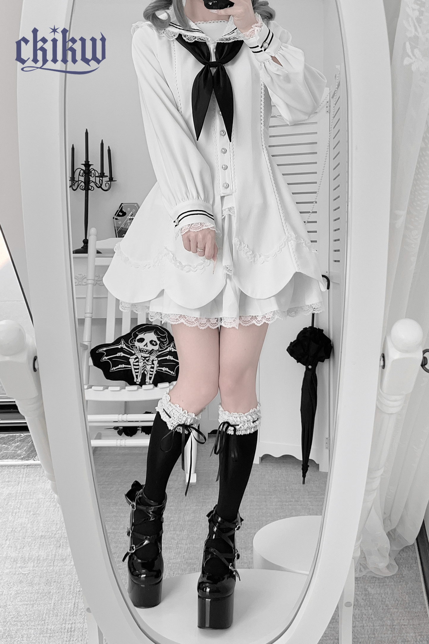 Lace sailor collar top + skirt