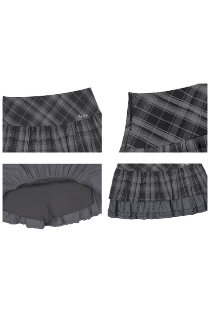 キュートチェックドットケーキスカート(インナーパンツ付き)