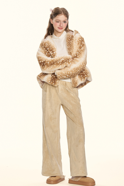 ストレートスエードパンツ+ファーベルト