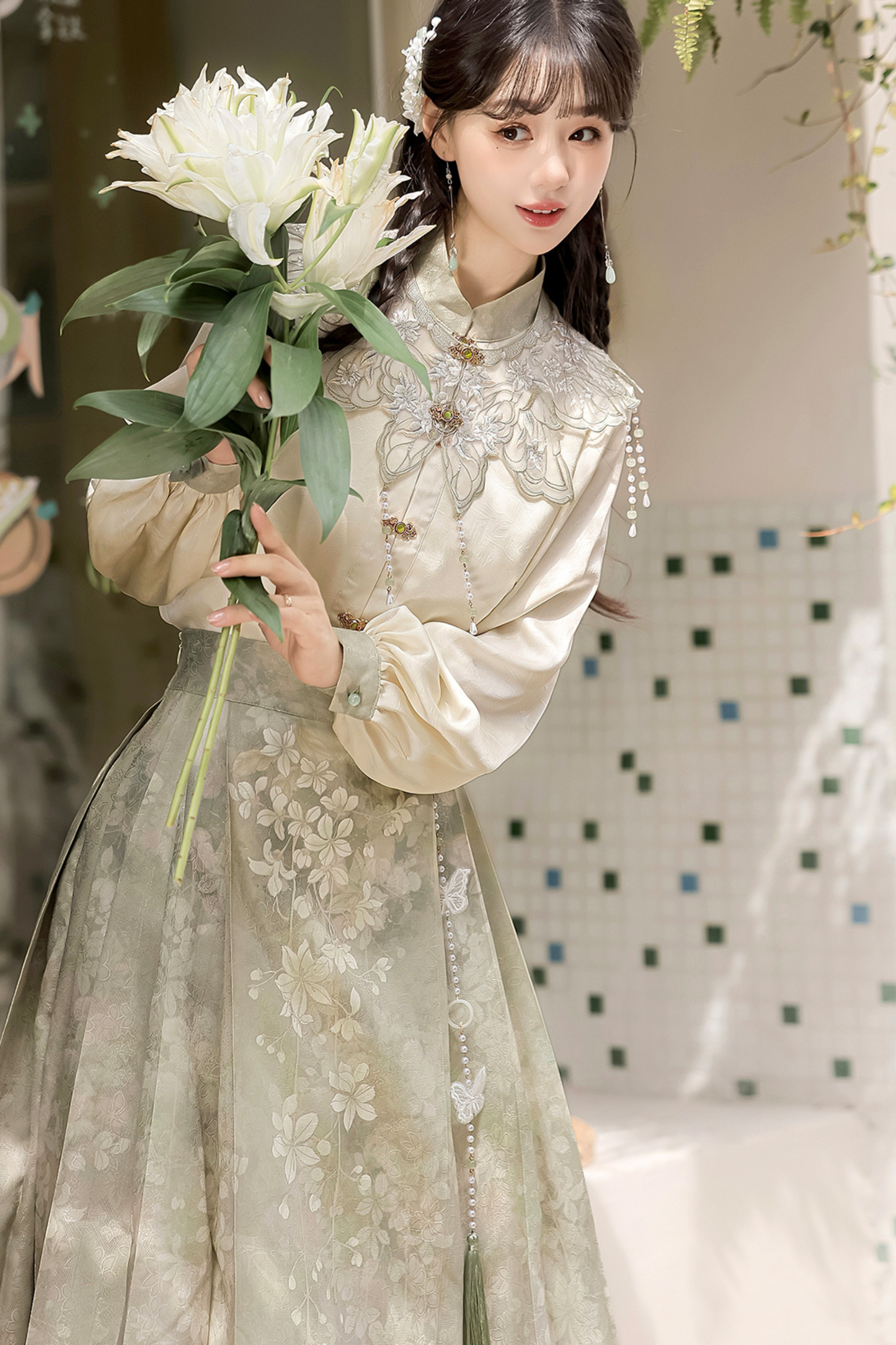 Jasmine Rain Long Sleeve Shirt + Elegant Skirt