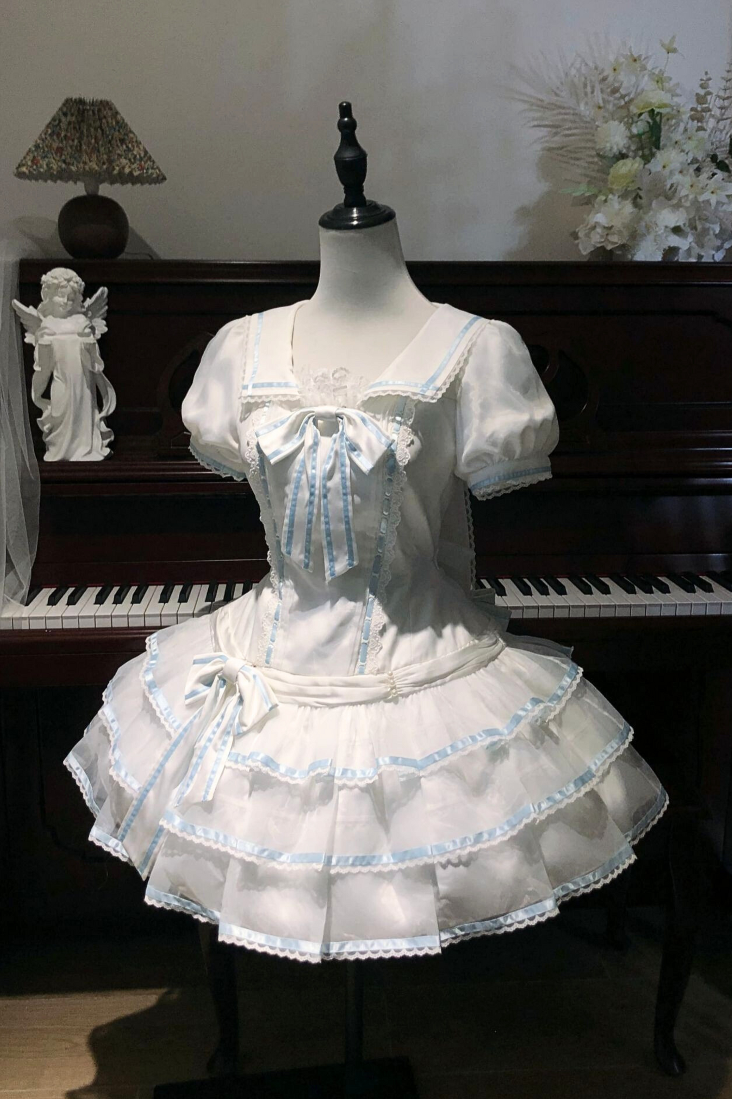 【予約商品】シーソルトラビットアクアセーラードレスセットアップ＋ヘアバンド＋リボンカチューシャ