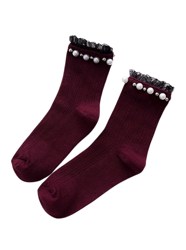 pearl tulle short rib socks