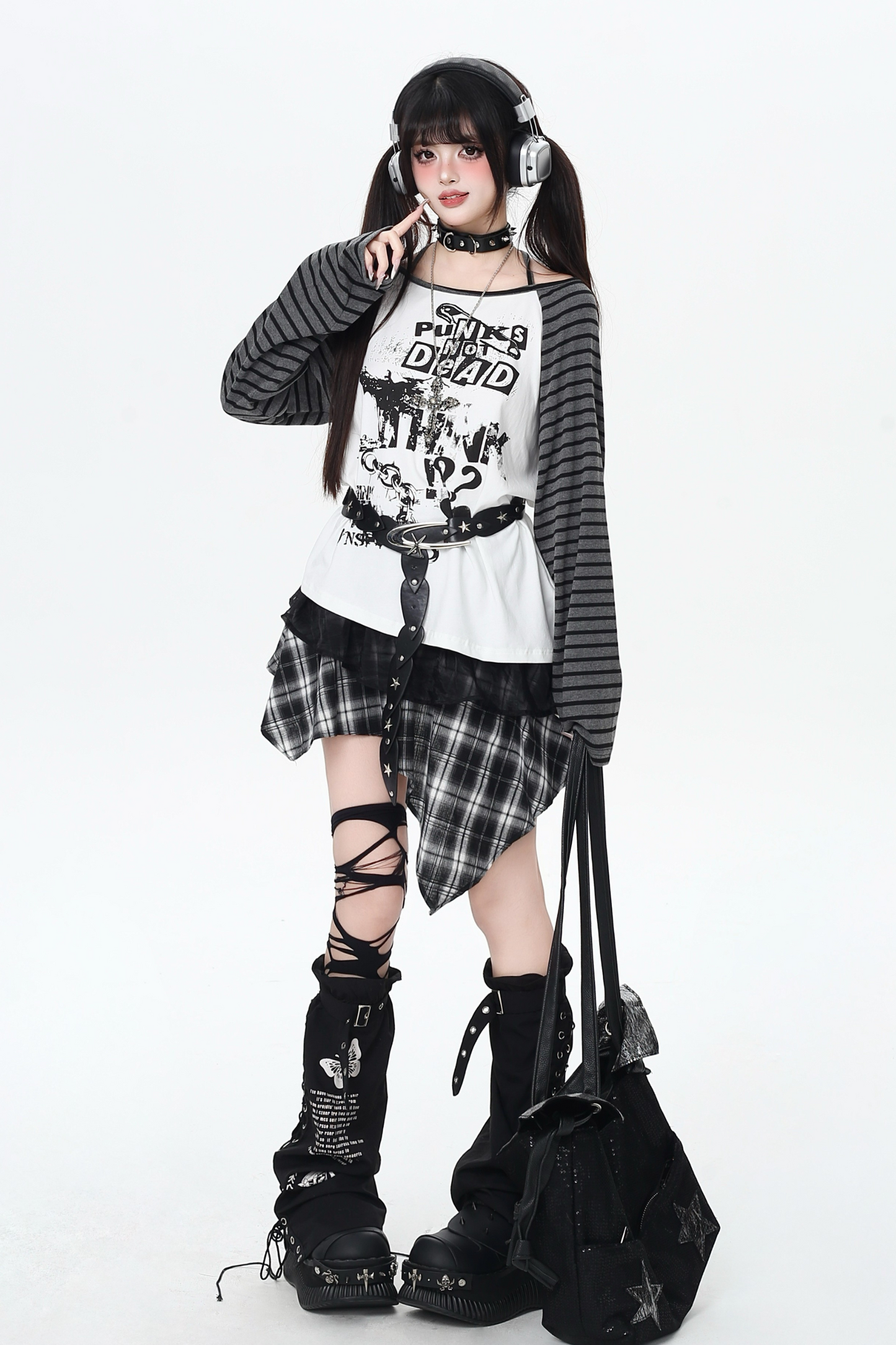 サブカルチャーストライプルーズトップス