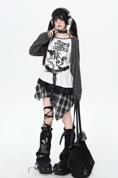 サブカルチャーストライプルーズトップス