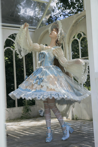 ユニコーンクラシカルプリンセスジャンパースカート+トップス+ボンネット+カチューシャ