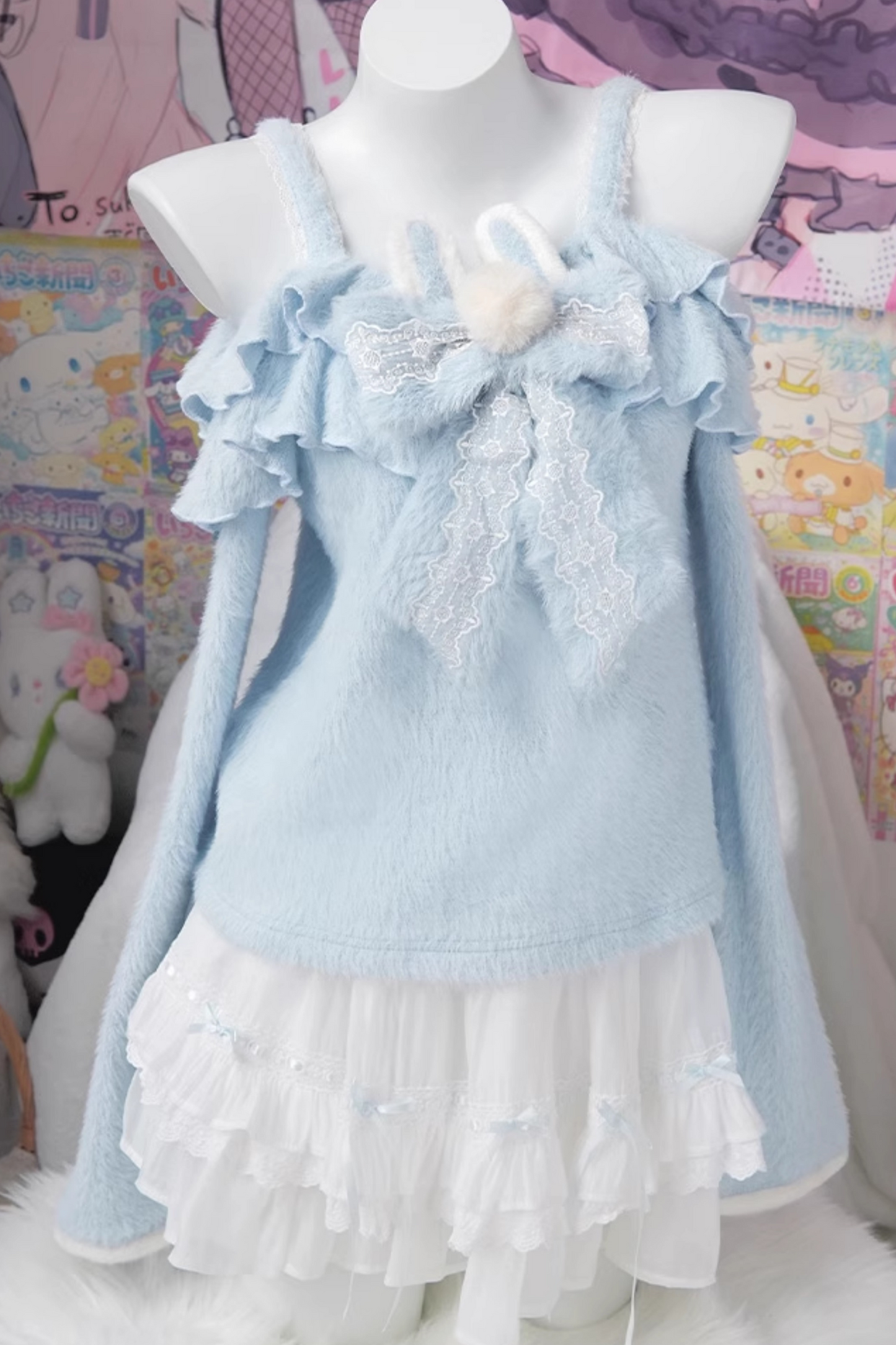 Ice blue ruffle top + ruffle skirt