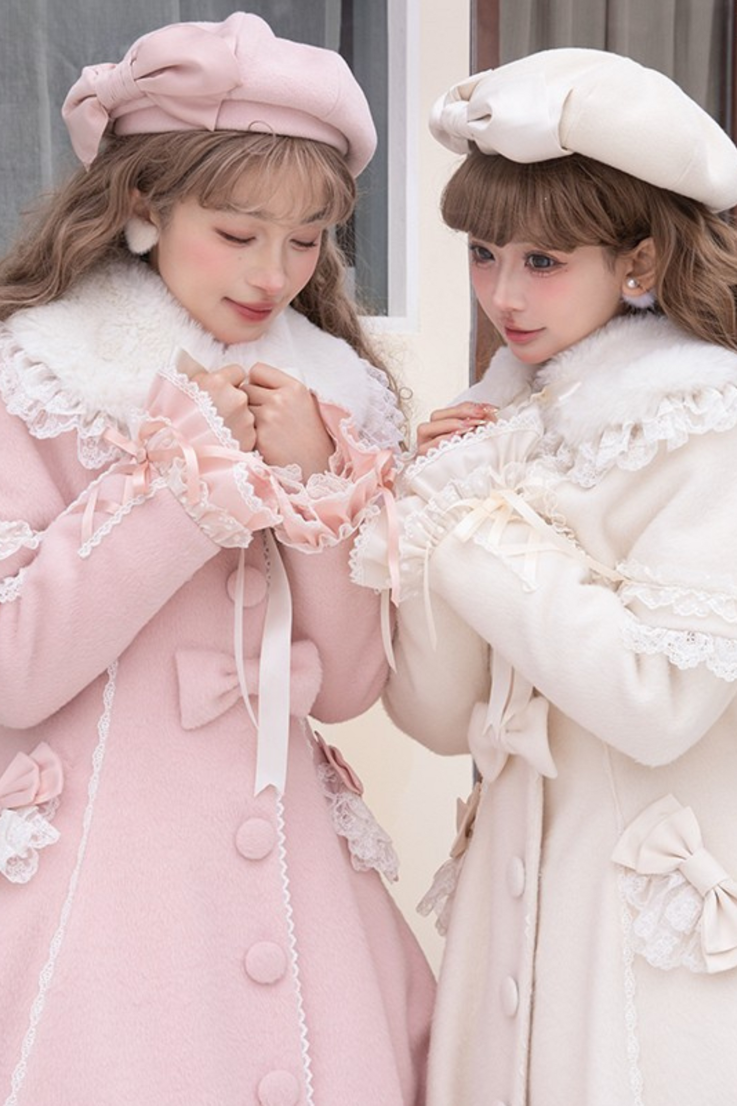 Ribbon Girly Lace Flare Coat + Frilled Cape