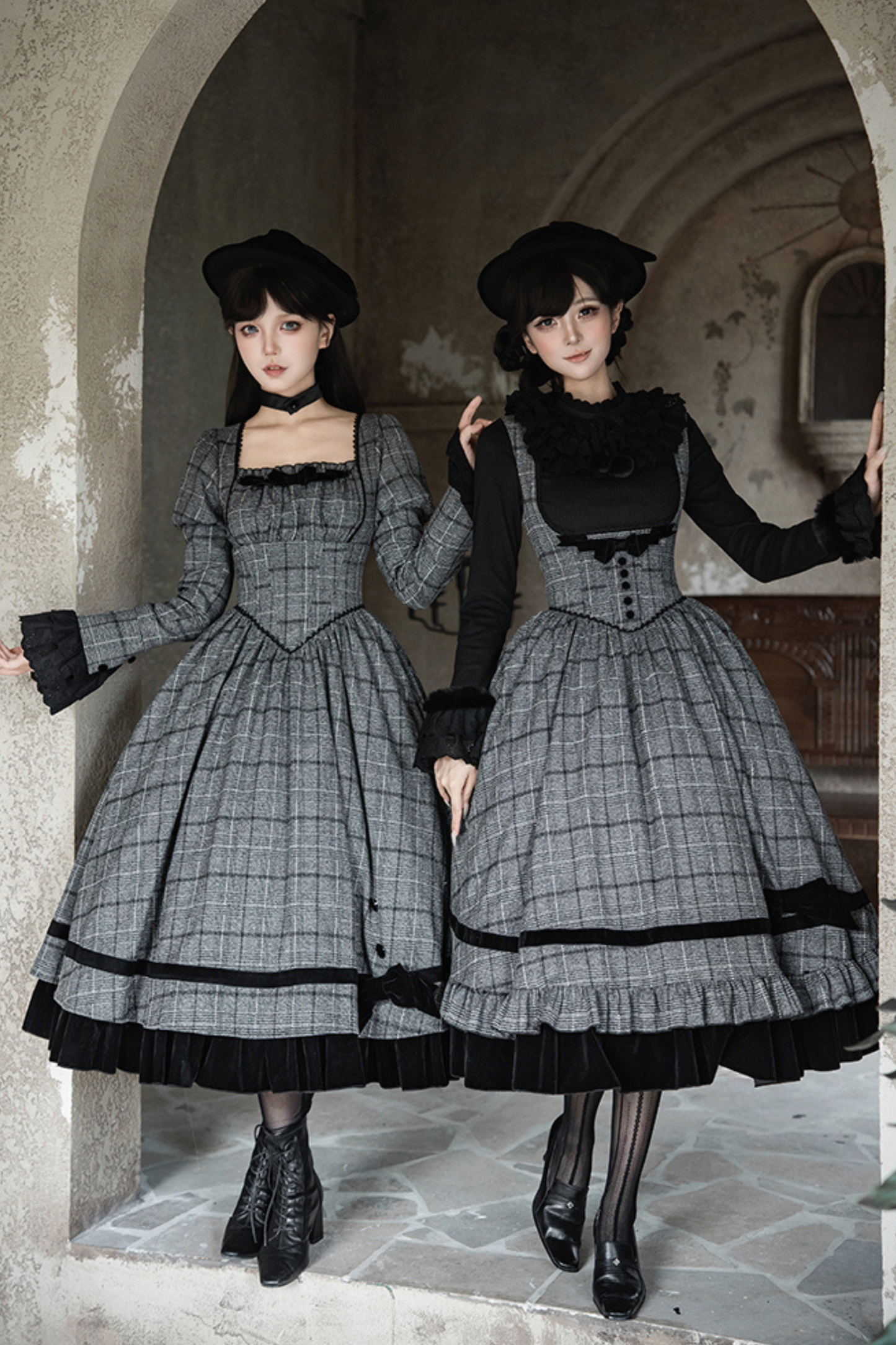 Check Fishbone Chest JSK + Dress + Innerwear + Ribbon + Hat