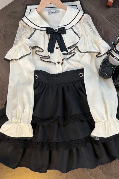 Mine sailor ribbon top + ruffle skirt