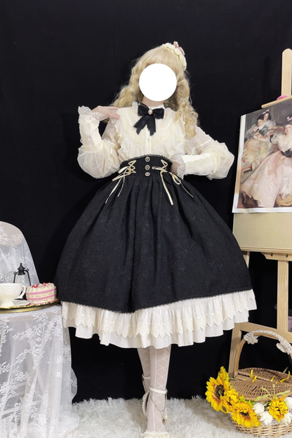 Retro Chic Lolita Shirt + Lace-up High Waist Lolita Skirt
