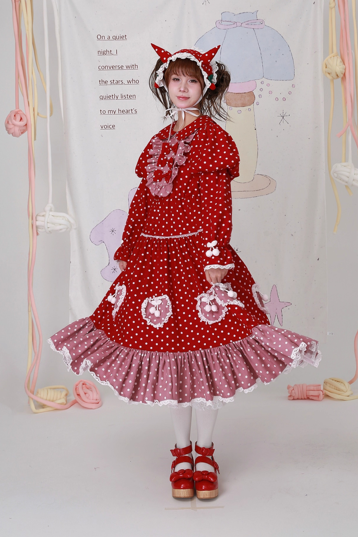 レトロガーリードットリボンドレス