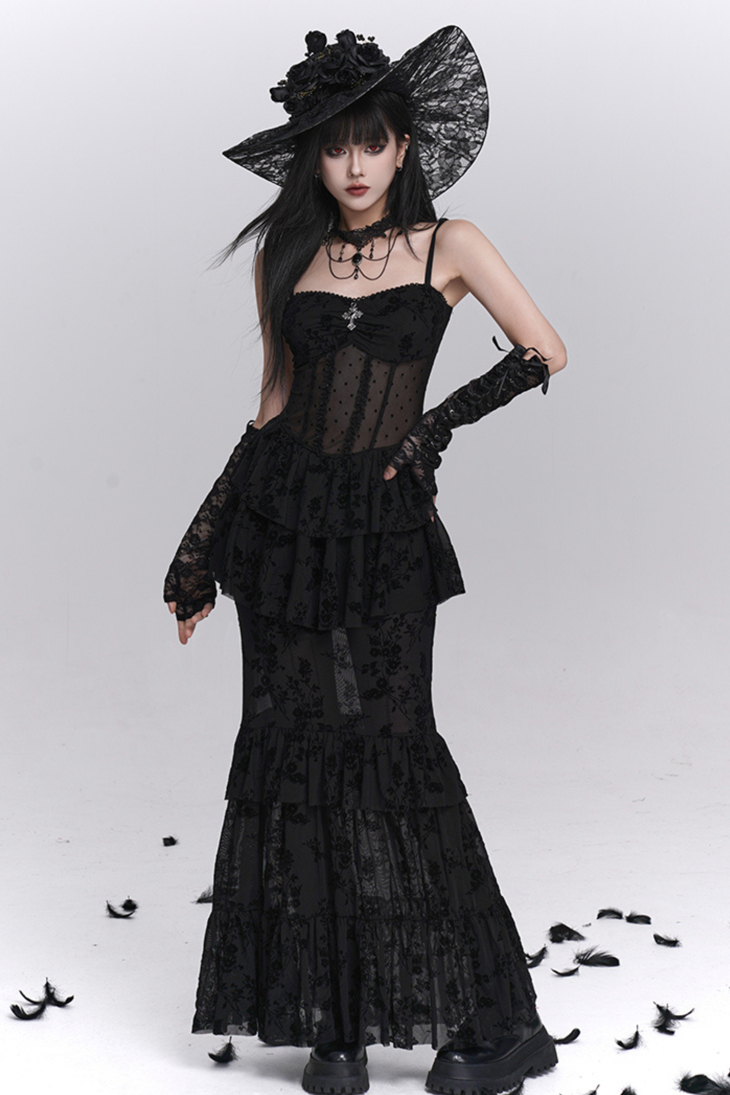 ゴーストガールゴシックマーメイドドレス＋シアーアウター