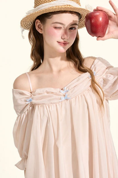 Almond Macaroon One Shoulder Nightdress