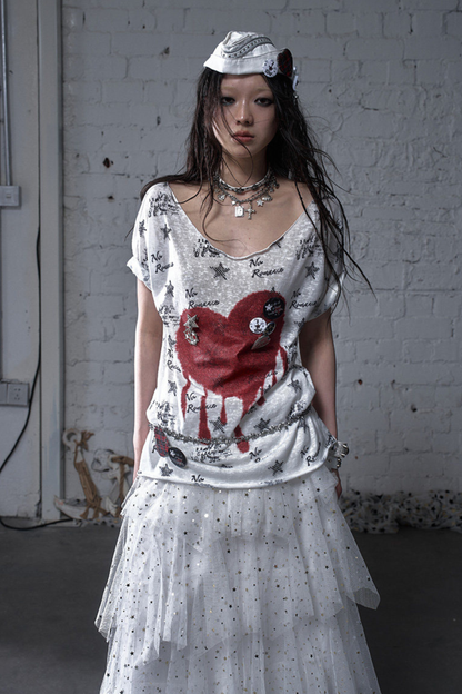 Y2k 타이트 프린트 탑