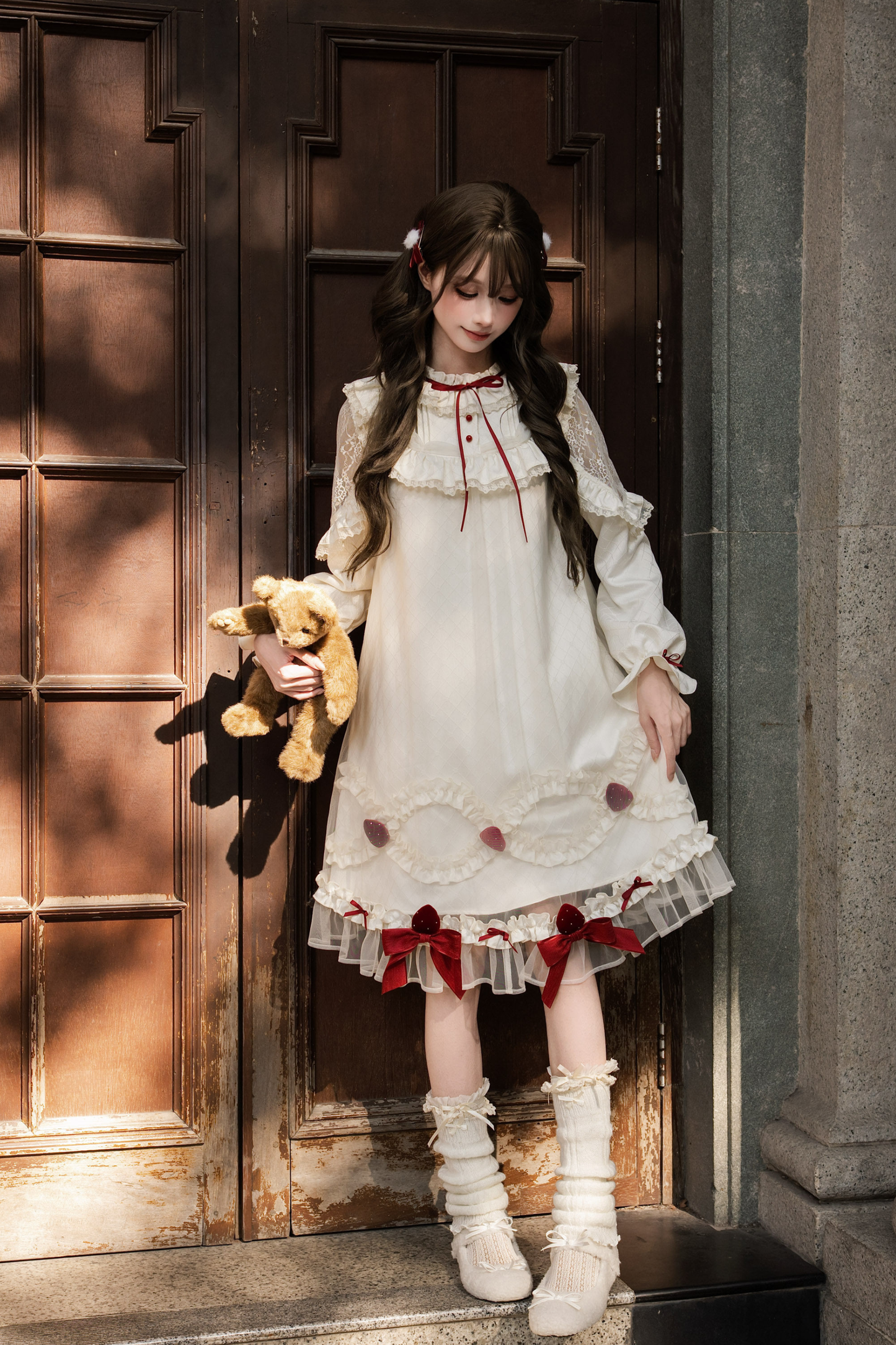 Strawberry Cream Doll Lolita Dress + Strawberry Ribbon