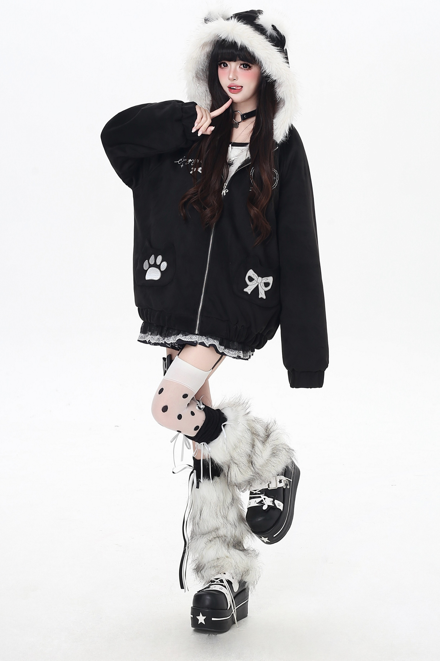 猫耳フードルーズジャケット