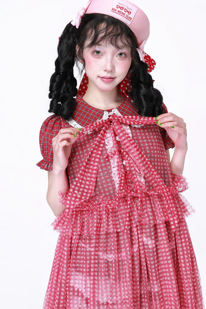 Retro Heart Mesh Plaid Skirt