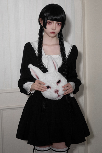 Alessa Dark Lace Bunny Ears Sailor Collar Dress