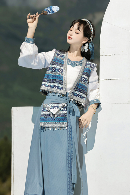 Weiyan Hulan ethnic vest + top + skirt + shoulder bag