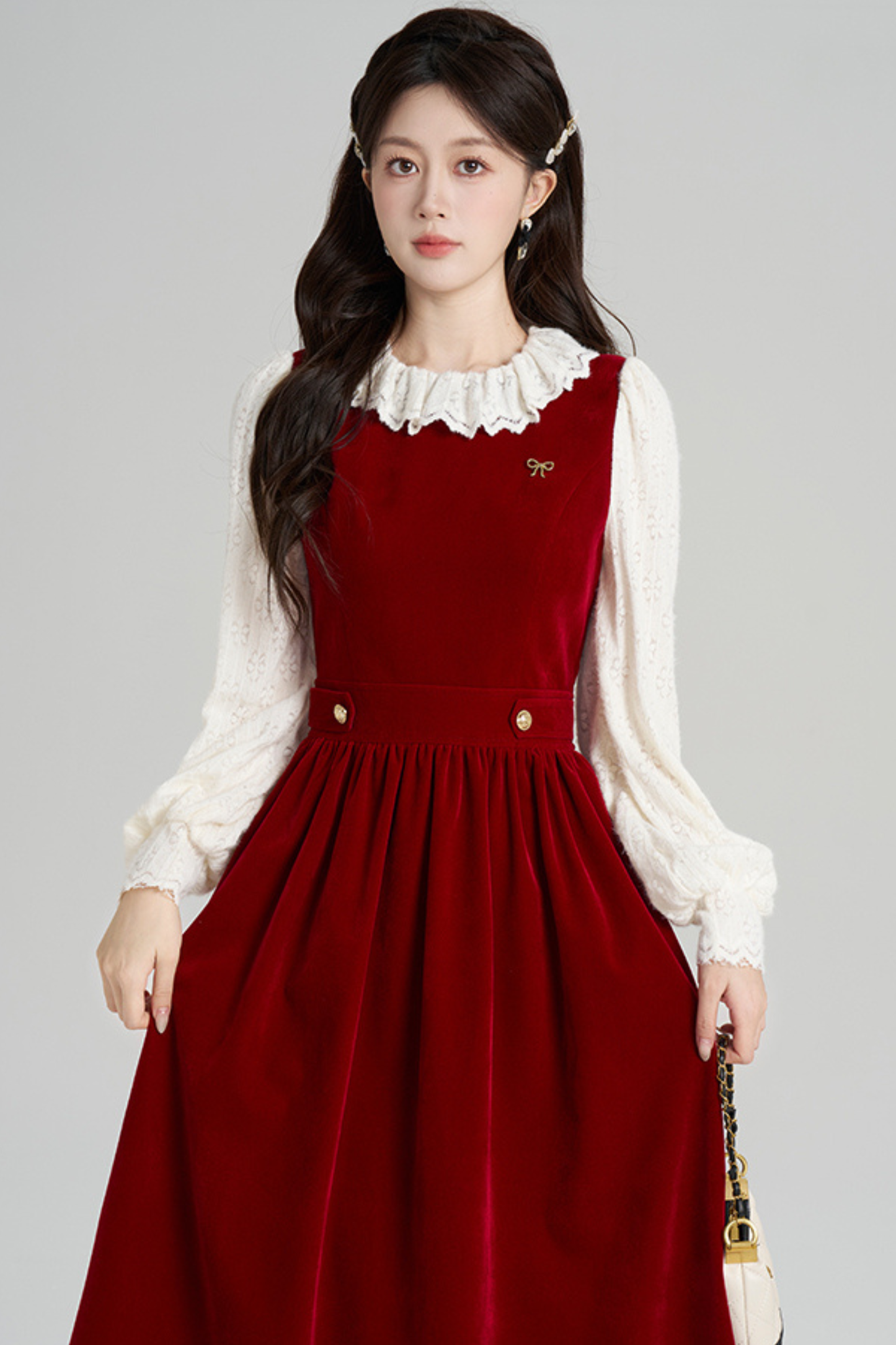 レッドベルベットレトロガーリーフレアドレス