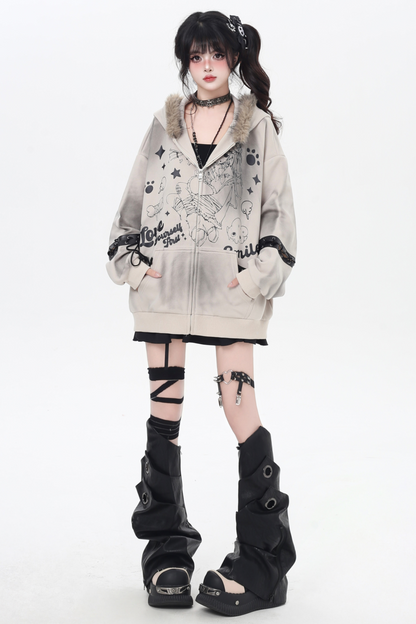 American Fur Hooded Loose Punk Hoodie