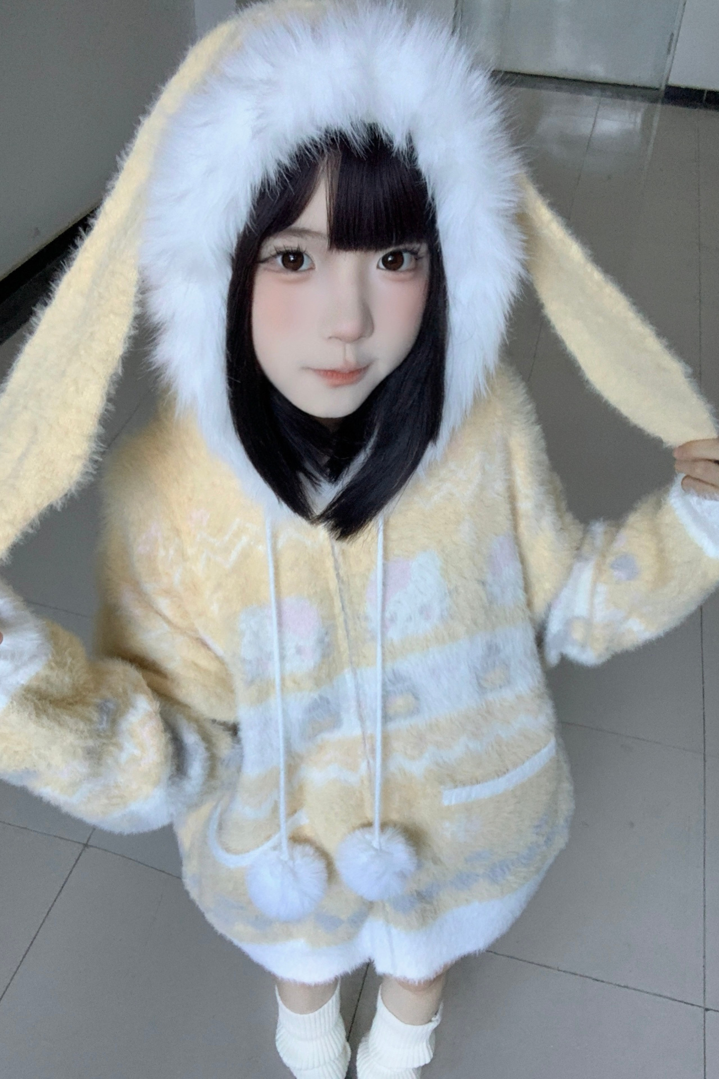 ラビットフードニットカーディガン