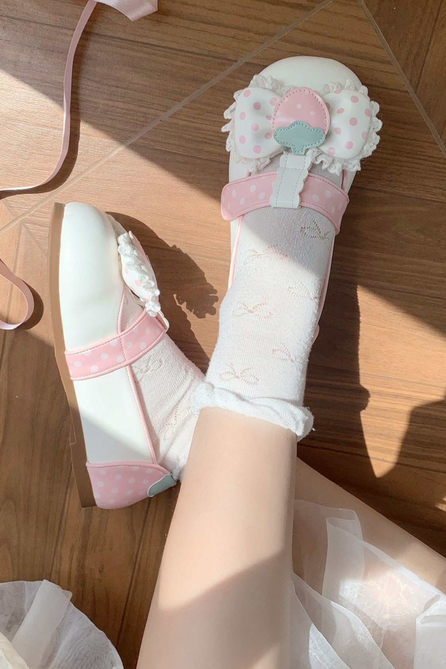 ストロベリーポルカドットフラットシューズ