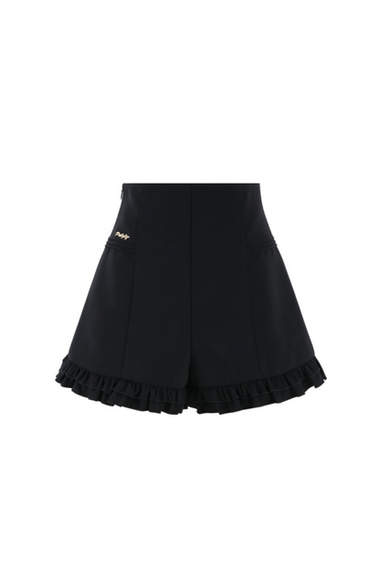 Blusa de encaje con un hombro descubierto francesa + Pantalones cortos con volantes