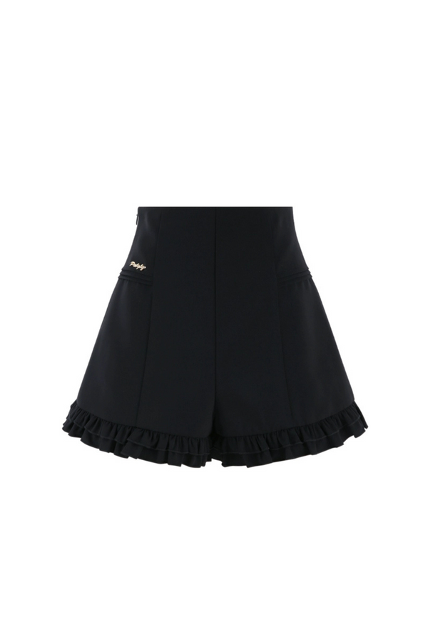 フランスワンショルダーレースブラウス+ショートフリルパンツ