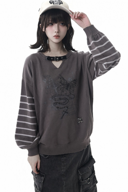 ストライプパッチワークデザインセーター