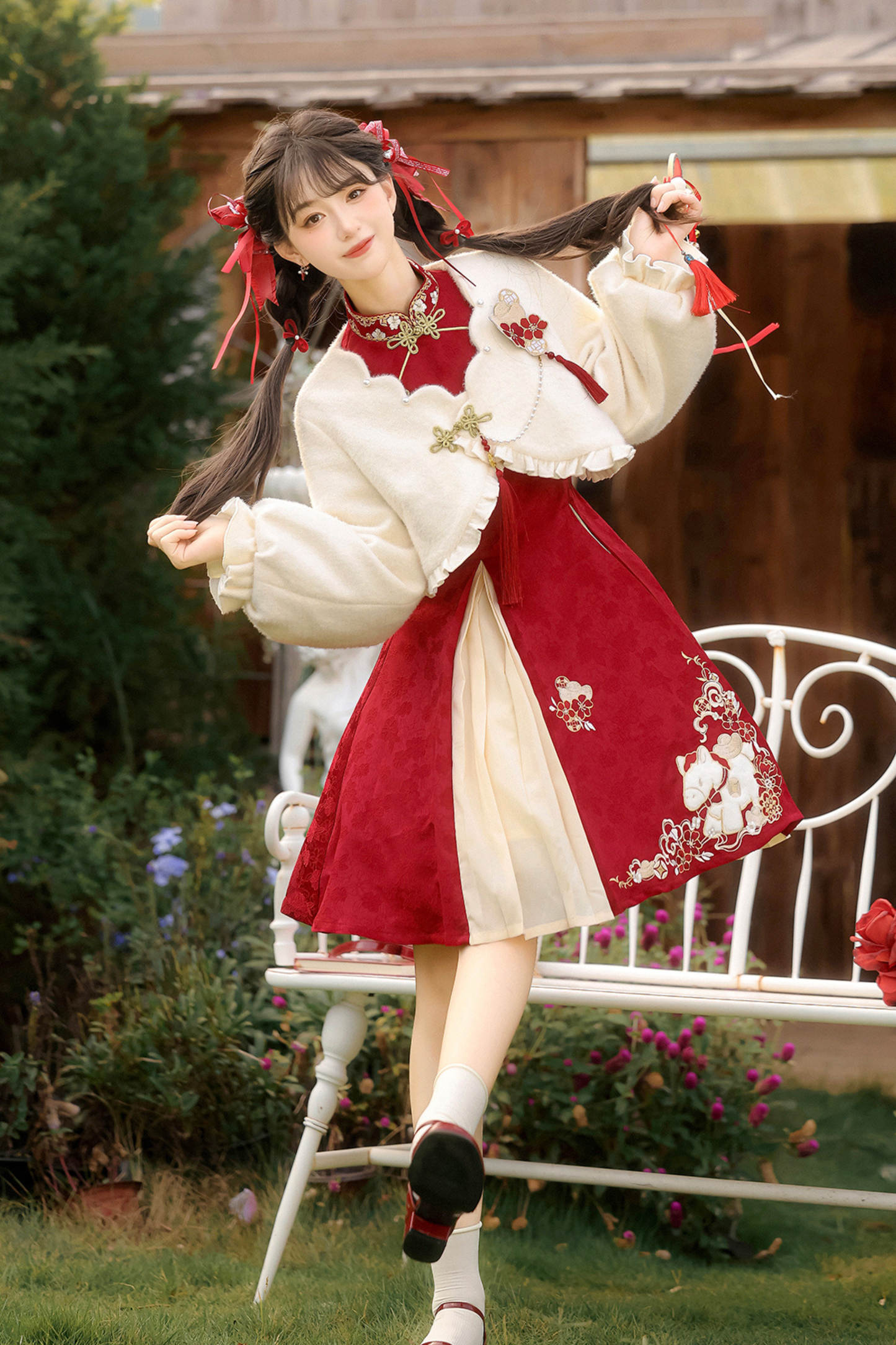 Chinese fur outerwear + retro dress