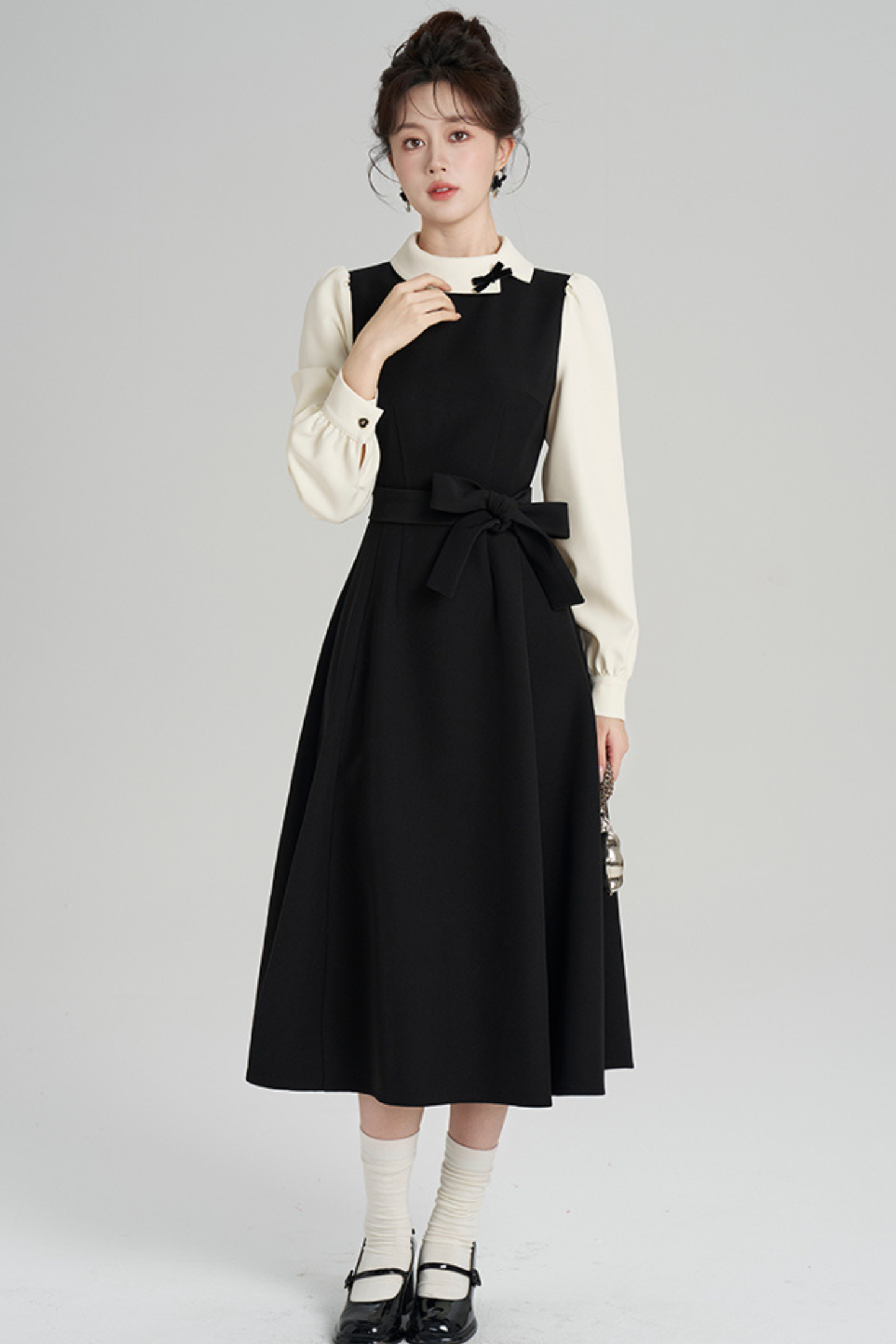 エレガントヘプバーンパッチワークドレス