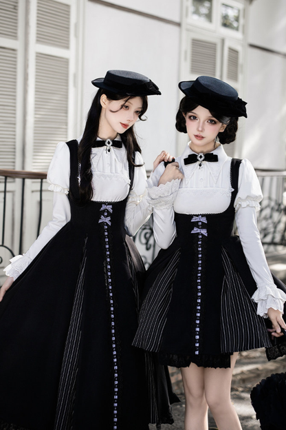 Six Sweet Lolita Flare Jumper Skirt + Top + Hat + Ribbon + Collar