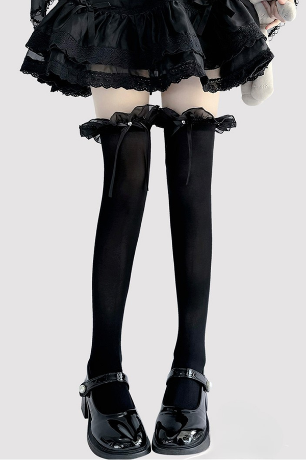 Glitter Diamond Ribbon Knee-High Socks