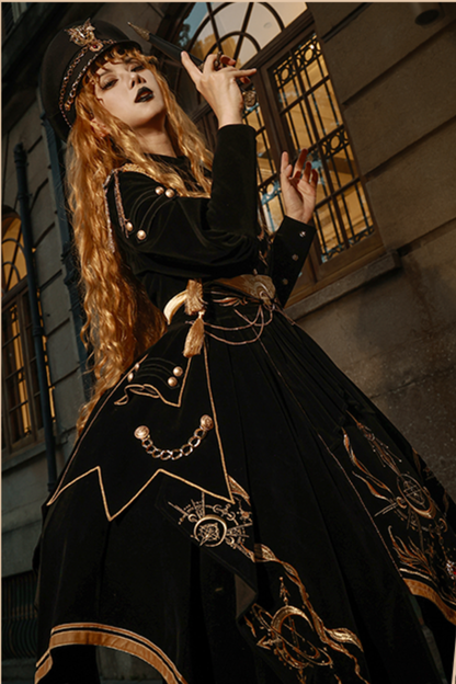 [Deadline for reservations: November 16] Holy army black gold embroidered military cape dress complete set + dress set